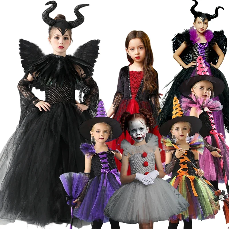 2025-meninas-halloween-cosplay-bruxa-traje-criancas-carnaval-vestidos-festa-infantil-bruxa-fantasia-manual-vestidos-de-malha-conjunto-roupas