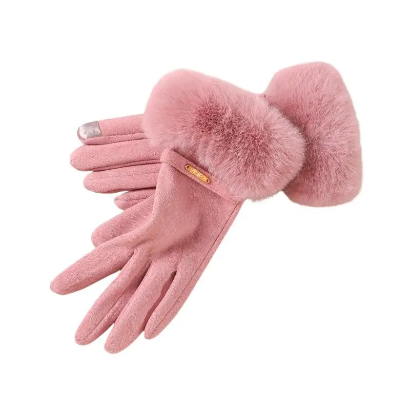 Damen-Winterhandschuhe aus Plüsch, dick, mit Touchscreen-Funktion, kältebeständig, winddicht, warm, ideal für Wanderungen, Radfahren und den täglichen Arbeitsweg. – Detail 6