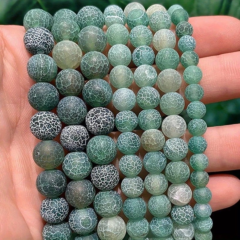 Natural Round Frost Cracked Green Crab Agates Beads Loose Beads For Jewelry Making DIY Bracelets Necklaces 15'' 4/6/8/10/12mm