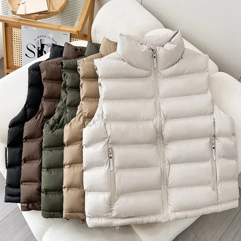 Women Loose Stand Collar Coats Women Elegant Short Vest Vintage Female Clothing Autumn Winter Women's Down Cotton Vests Jacket