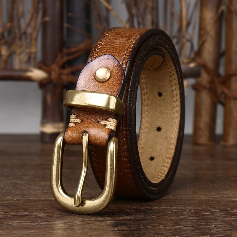 2.8cm Width Women Genuine Leather Belt For Women Female Cowskin Strap Casual Copper Buckle Ladies Belts Designer High Quality