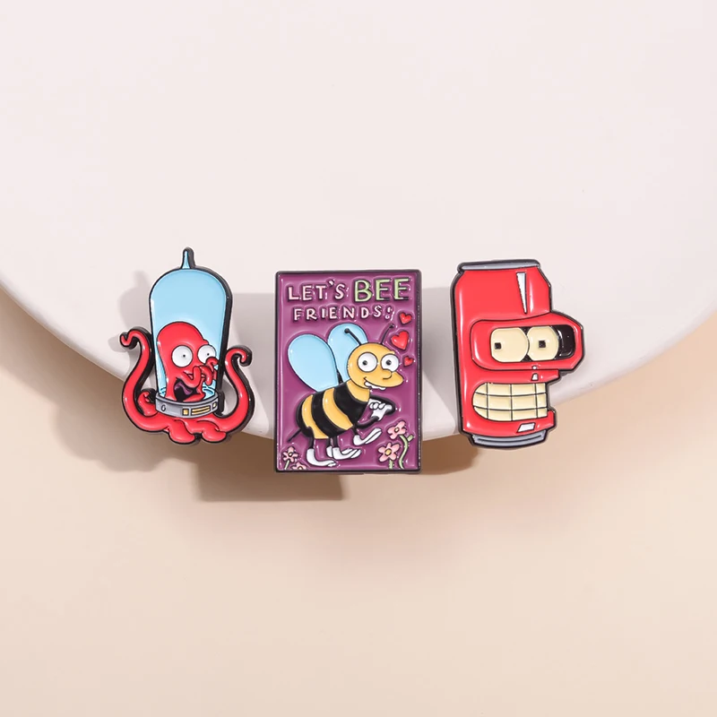 Animierte Sitcom Cartoon Biene Oktopus Emaille Pins Cartoon Niedliche Dekorative Broschen Revers Abzeichen Zubehör Geschenk für Kinder Freunde