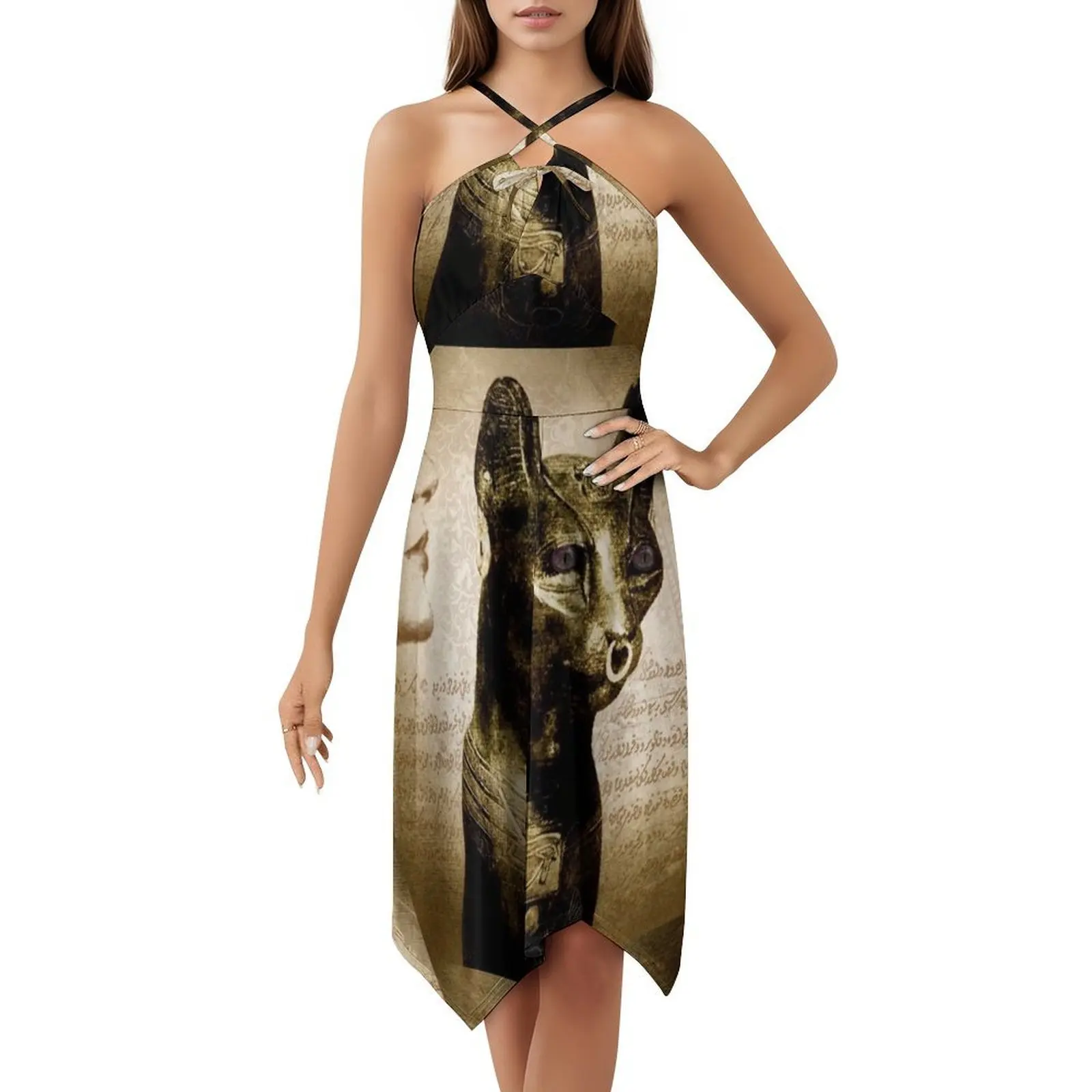 Мини-платье Dreaming Bast 2, консервативное мини-платье трапециевидной формы, свободное повседневное дневное платье Ankha Desh Ankhadesh Египетская египетская женщина