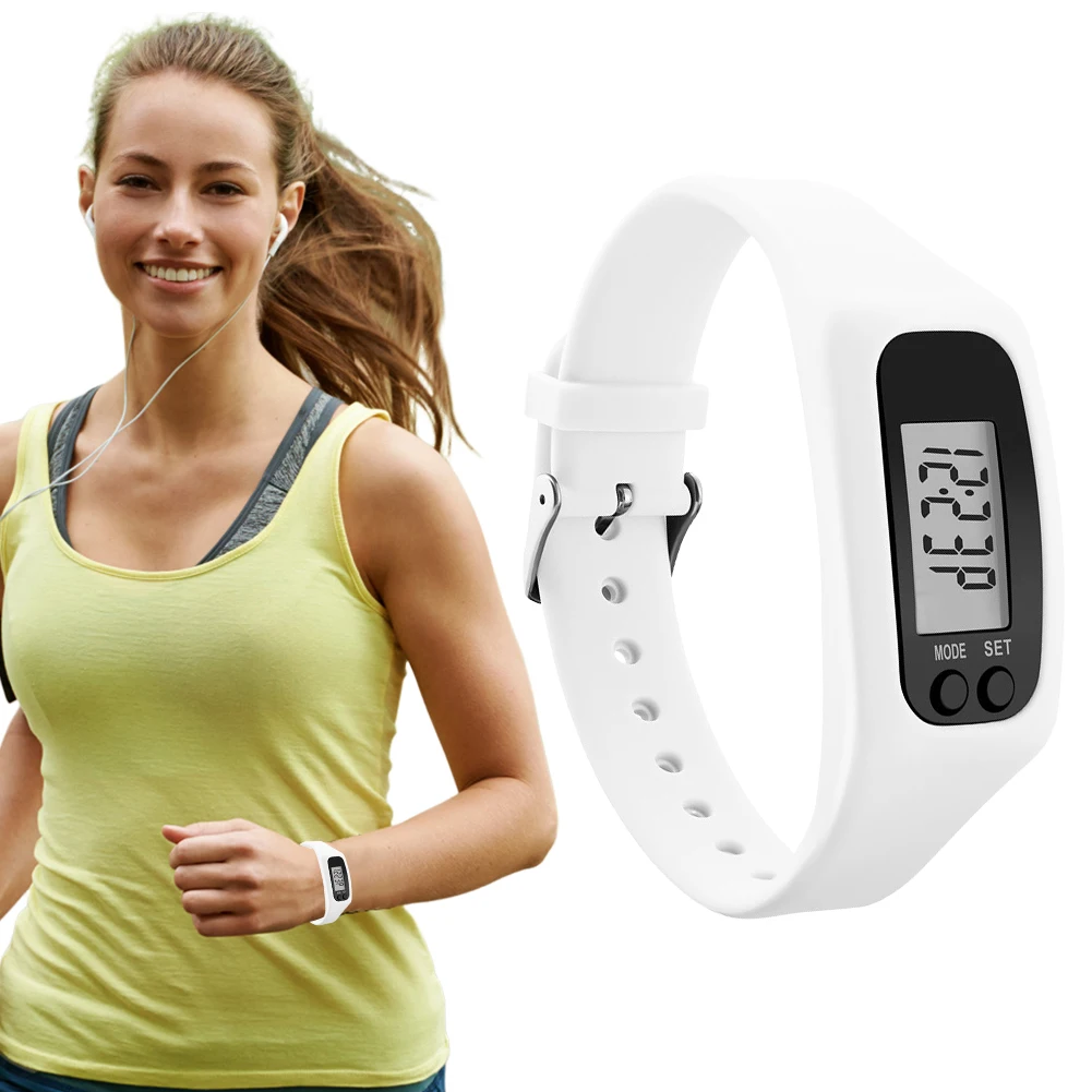 LED Pedometer Bracelet Wrist Calorie Counter 12/24H Time Display Walking Running Pedometer Multi-Function for Outdoor Sports