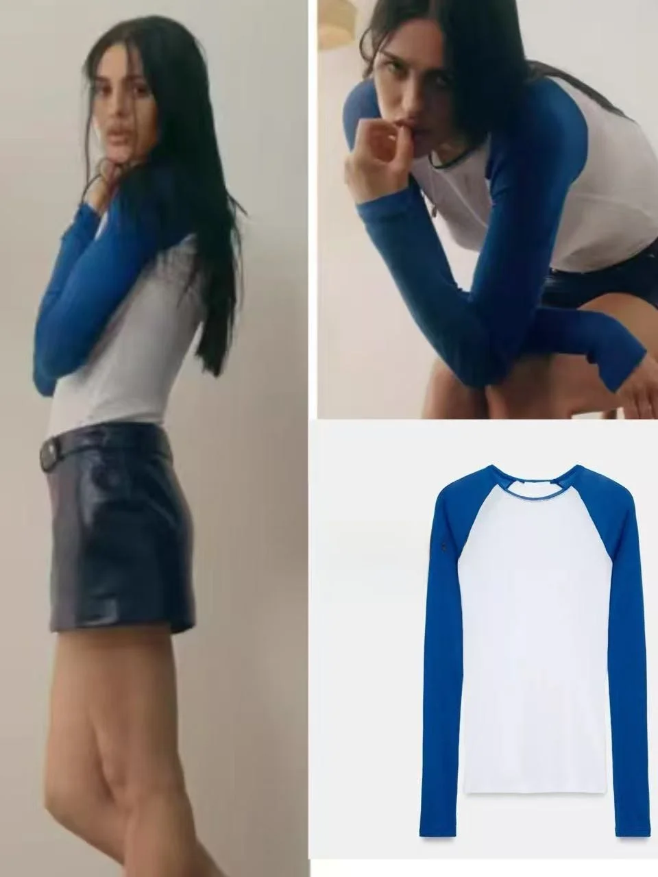 Spring Commute Versatile Long Sleeve T-Shirt Women Slim round Neck Thin Top Color Block Cotton Casual Fashion URCACHE