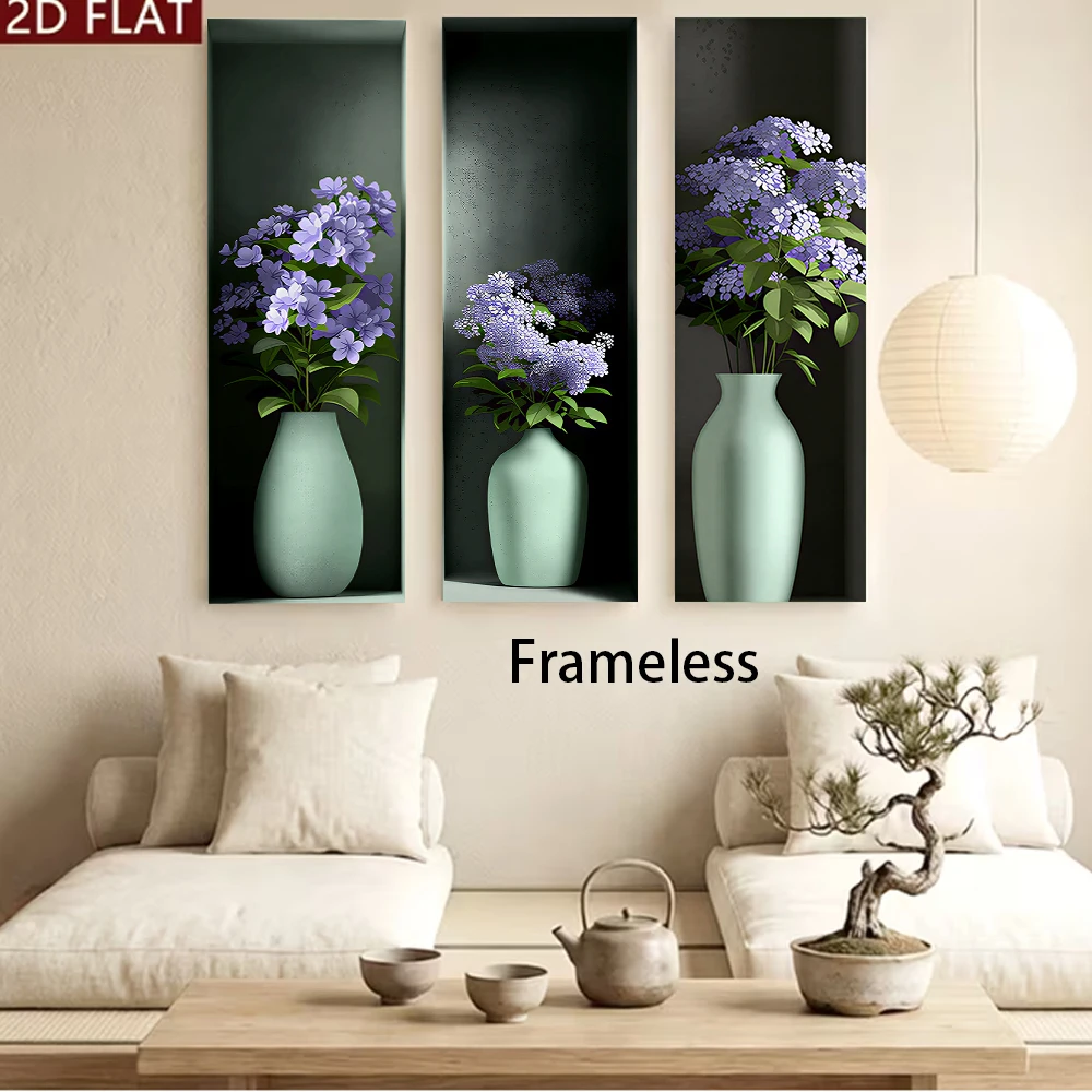 1 set of modern simple triple wall stickers, simulated flower vases, flower arrangement, living room entrance, background wall d