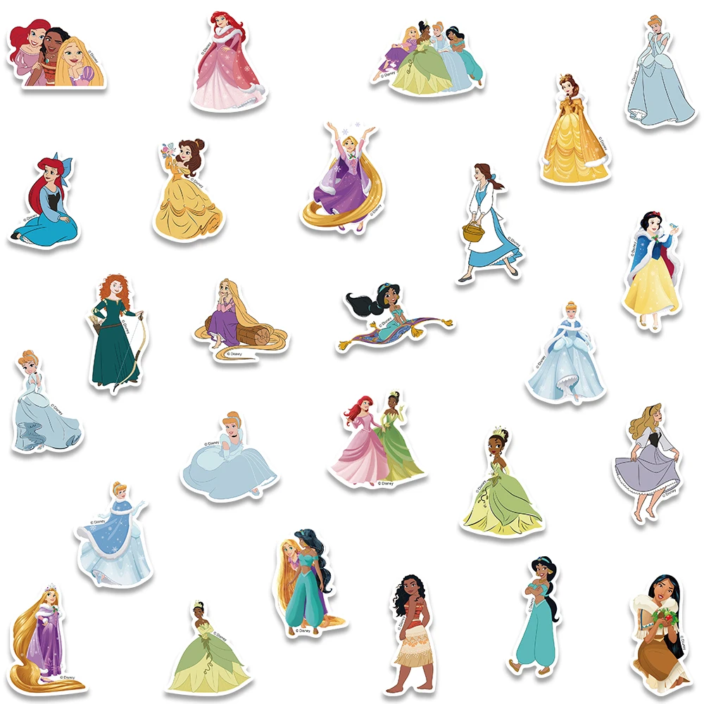 50pcs Disney Snow White Ariel Belle Jasmine Princess Stickers Graffiti Decals For Kids Laptop Luggage Skateboard Sticker