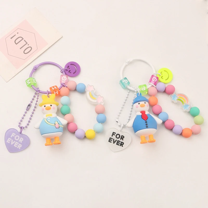 1PC Cute Duck Candy Color Key Ring Smile Beads Key Chain Women Wallet Backpack Letter Shell Pendant for Airpods Pro