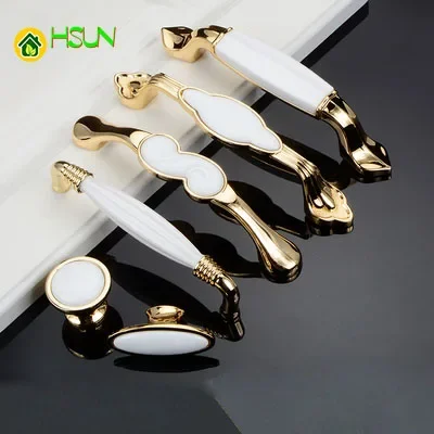 2Pcs Pottery and porcelain handle aureate contemporary contracted brief European chest door ambry drawer handle single hole