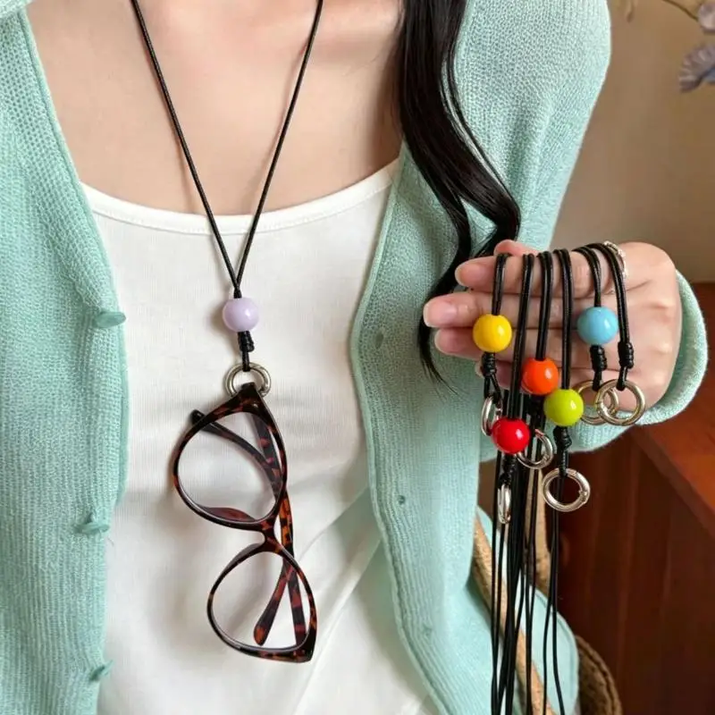 Wax Thread Sunglass Hanger String Colorful Round Bead Decor Adjustable Anti-Loss Lanyard for Beach Vacation Outdoor Use