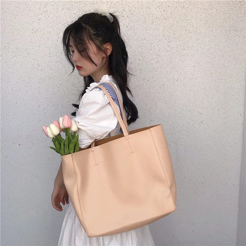 Women Handbag and purses Casual Simple Big Shoulder bags Large Capacity Totes Lady Shopping Bag Soft PU Leather ladies Hand Bag