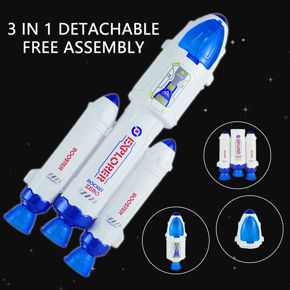 Space Toys Educational Science Aerospace Family Spaceship Astronaut Figure With Lights And Music Rocket Toy For Kids Boy Gifts