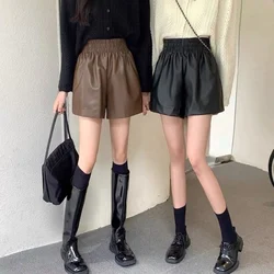 Korean High Waist Thin A-line Leg Shorts Women's Casual Loose Pu Leather Pants Clothing Women Pants Summer Shorts