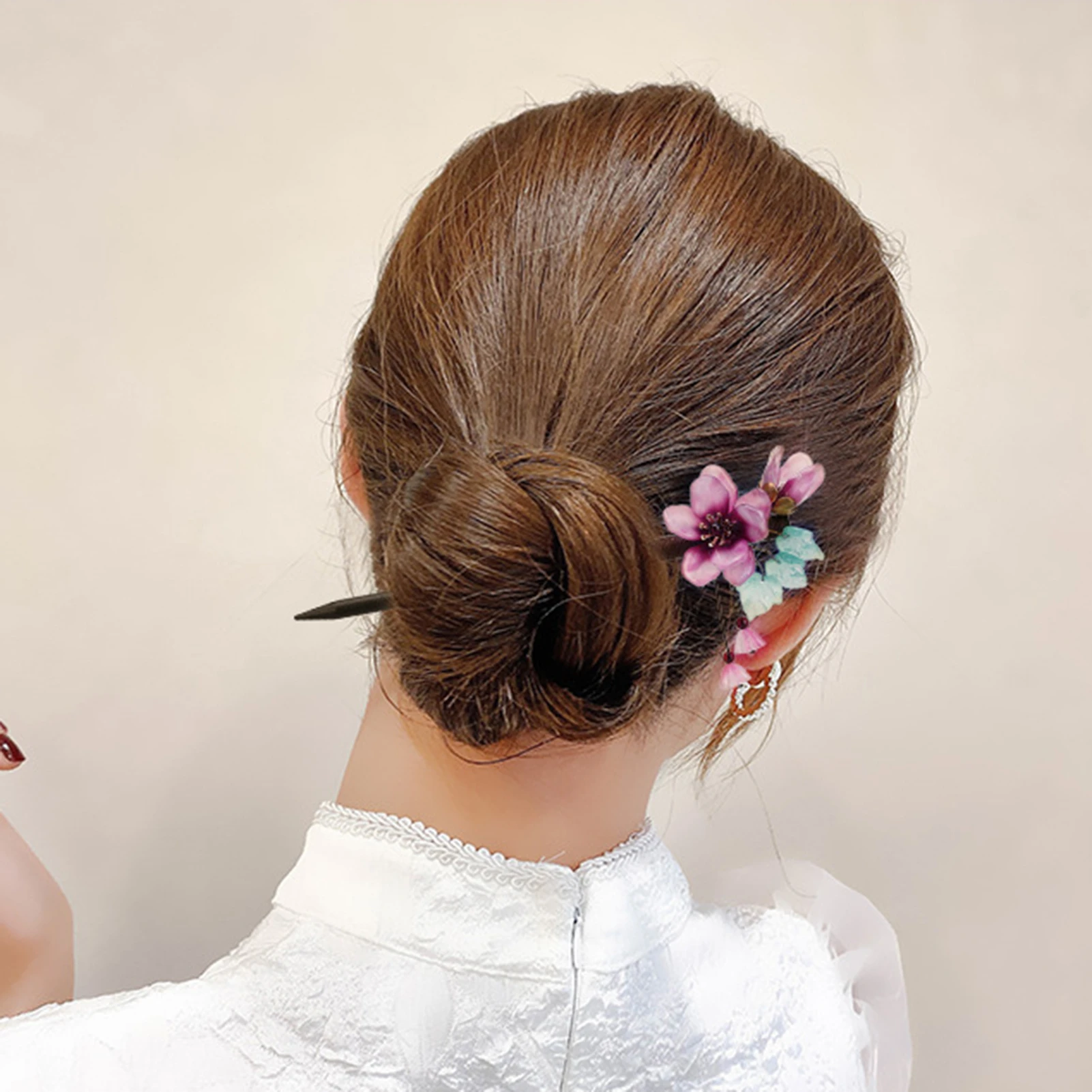 Flower Wood Hair Chignon Fairy Fringe Hair Stick Chinese Hanfu Hair Accessories Ancient Cosplay Party Hairpin Retro Hair Jewelry