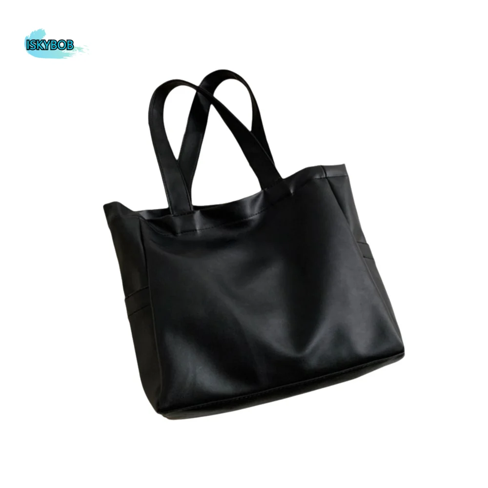 

Magnetic Buckle PU Leather Tote Bag Solid Color Versatile Portable Shoulder Bag Comfortable Handle Vertical Square