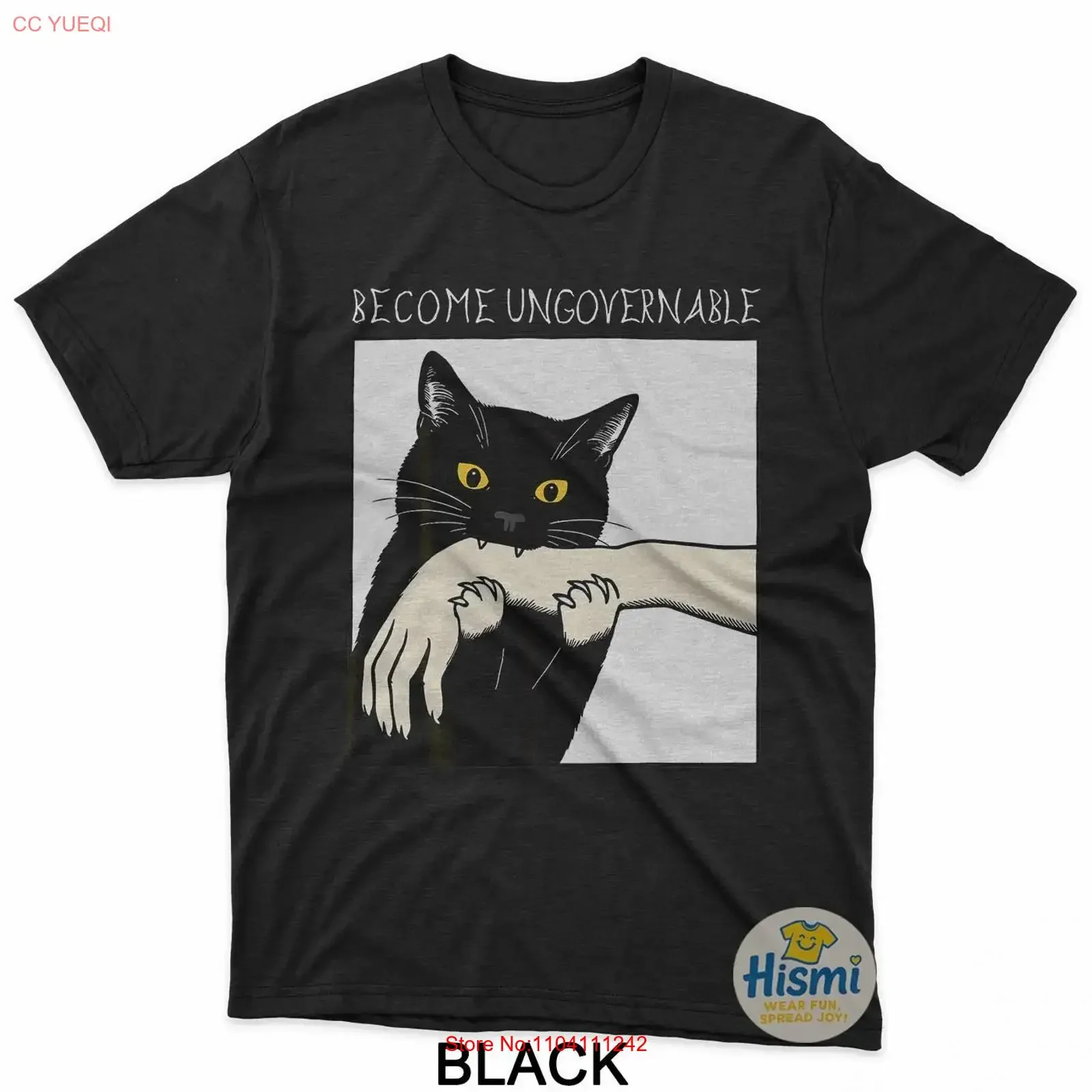 T-shirt Meme drôle « Devenez un chat noir impétrable qui mord la main » vintage délavé pour homme, streetwear, vêtements graphiques de designer