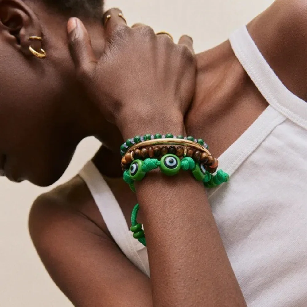 Fashion Popular Multi Gem Evil Eye Adjustable Colorful Bracelet Inlaid Retro Guardian Style High Grade Sense Hand Jewelry Women