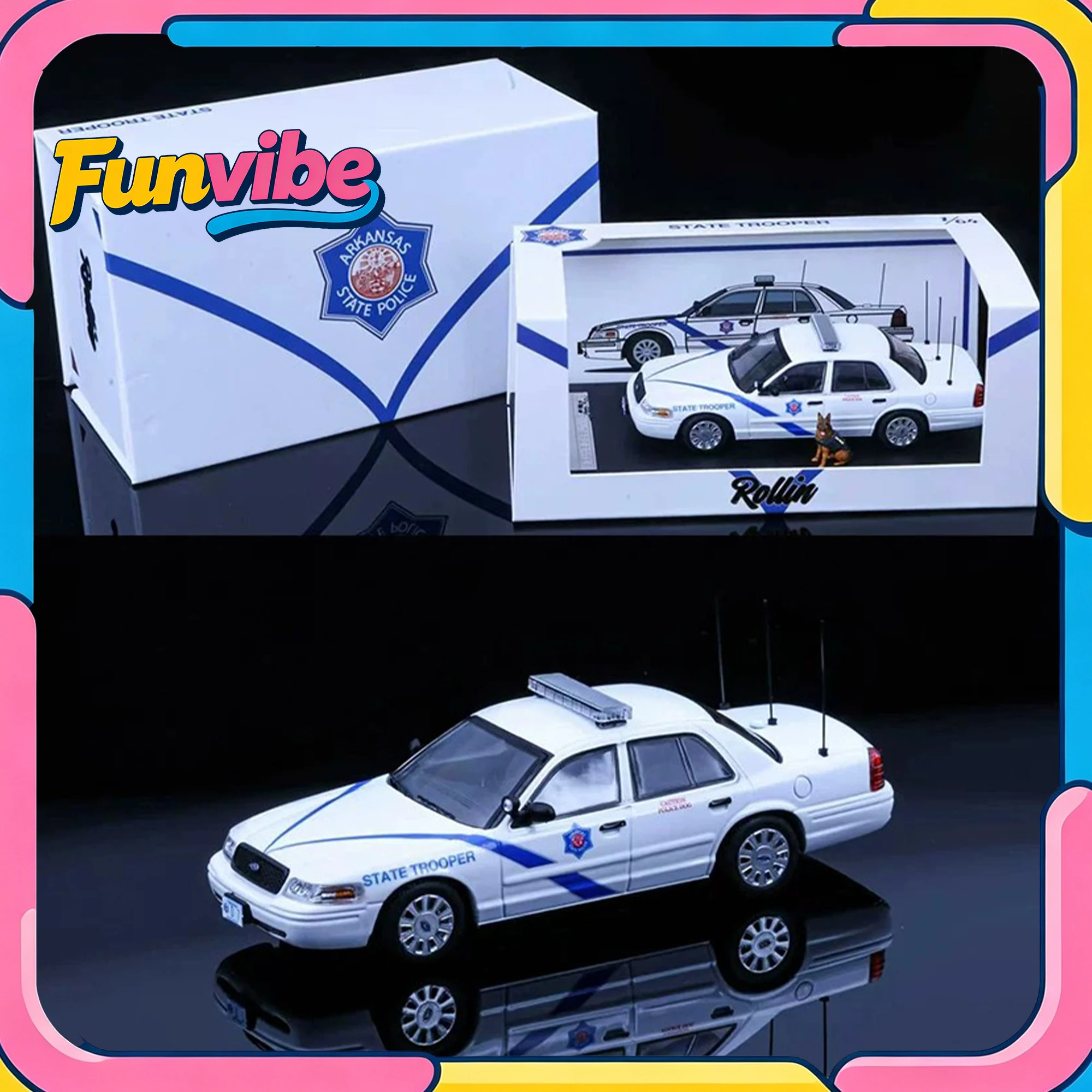 Rollin 1/64 ASP Arkansas State Police K9 Ford Crown Victoria CV with Dog Toy Diecast Alloy Car Model Room Display Boy Toys Gift