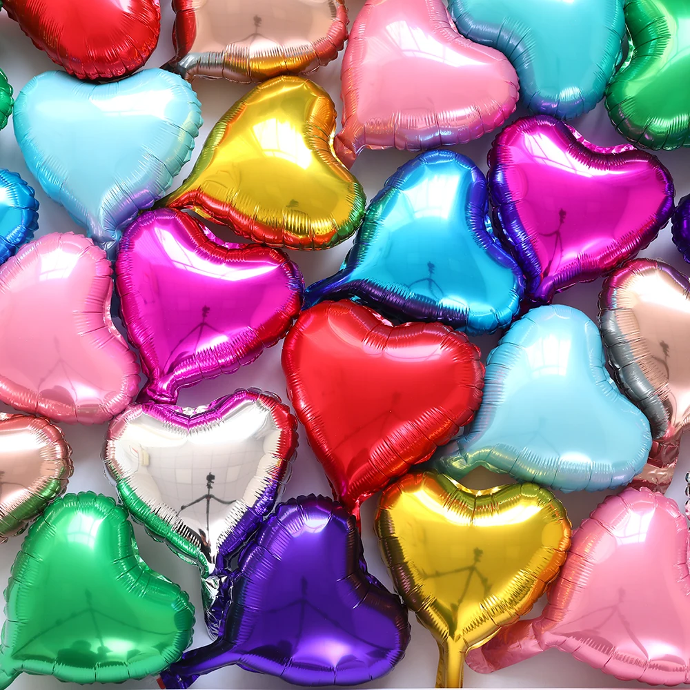 10-50PCS 5/10inch Romantic Heart Foil Balloons Multicolor Metal Helium Globos for Love Theme Wedding Valentines Day Party Decor