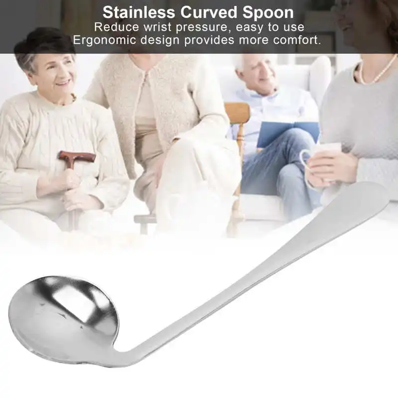 Utensil Curved Spoon Self Feeding Reduce Wrist Pressure Reduce Wrist Pressure Utensil Angled for Elderly Patients RightLeft Hand