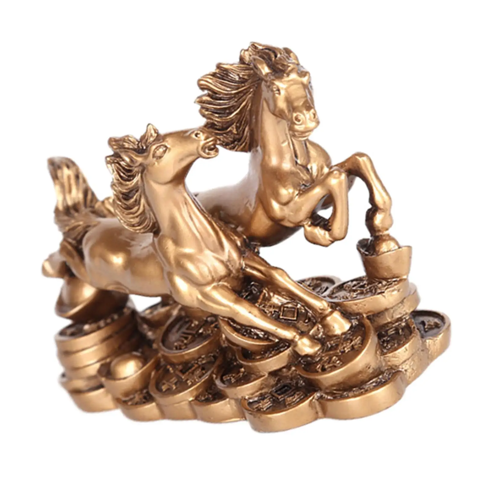 Resin Running Two Horses Statue Feng Shui Two Galloping Horses Statue for Decoration Sculpture Wealth Career Luck Home Table Dec