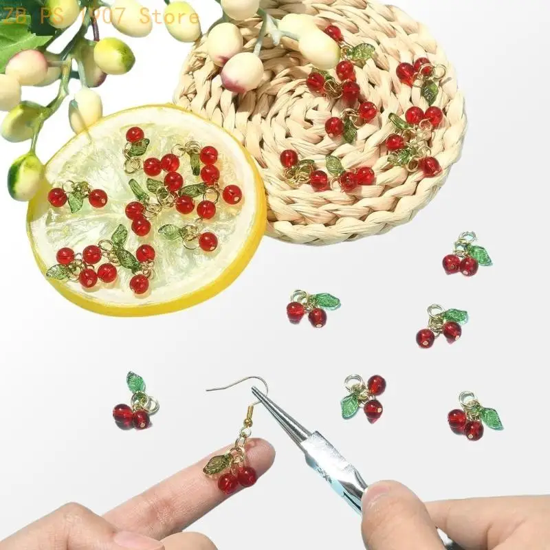 6Pcs Cherry Figurines Decorative Charm Jewelry Charm Cherry Charm Jewelry Accessory Bracelet Pendant Jewelry Attachment 55KA