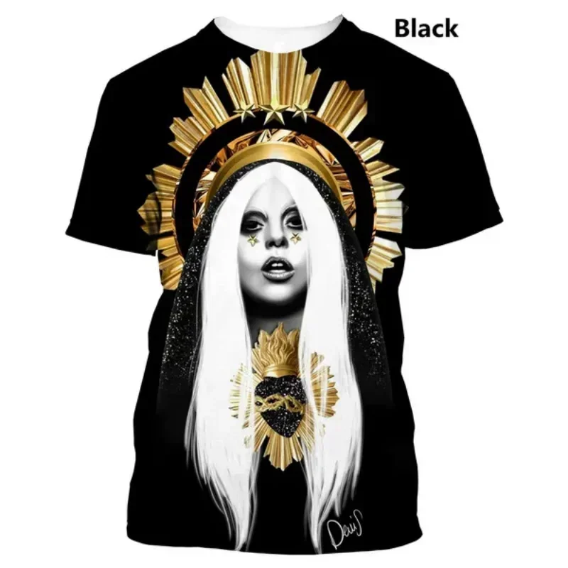 أزياء النساء الملابس الجديدة المغني ليدي غاغا ثلاثية الأبعاد تي شيرت مطبوع شخصية الهيب هوب الشارع للجنسين المتضخم تي شيرت Harajuku القمم #6
