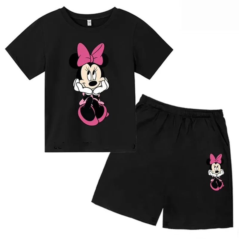 Conjunto de camiseta y pantalones cortos de Mickey Mouse para niños y adolescentes, Camiseta de cuello redondo de verano, adecuado para niños de 2 a