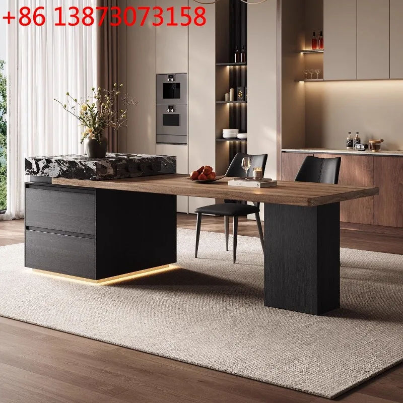Italian island dining  integrated rock slab retractable home kitchen multi-functional Nakajima island dining table