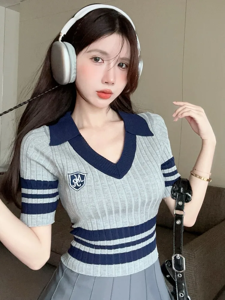 

Summer Small Size Spicy Girl Salt System Knitted Short Sleeve T-Shirt Pleated Skirt Two-Piece Set Women's Preppy Style