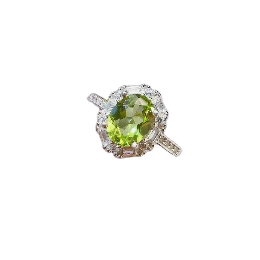 SHILOVEM 925 Sterling Silver real Natural Peridot  rings Fine Jewelry Women party Gift wholesale New 6*8mm lj0608991agg