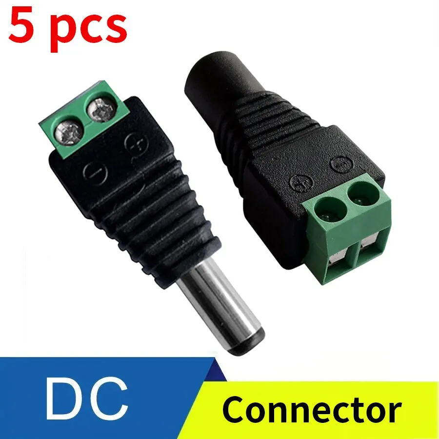 5pcs DC Male Female Terminals 12V Power Connector 2.1mm X 5.5mm Plug Adapter for CCTV Cameras 5050 3528 Single Color LED Strp