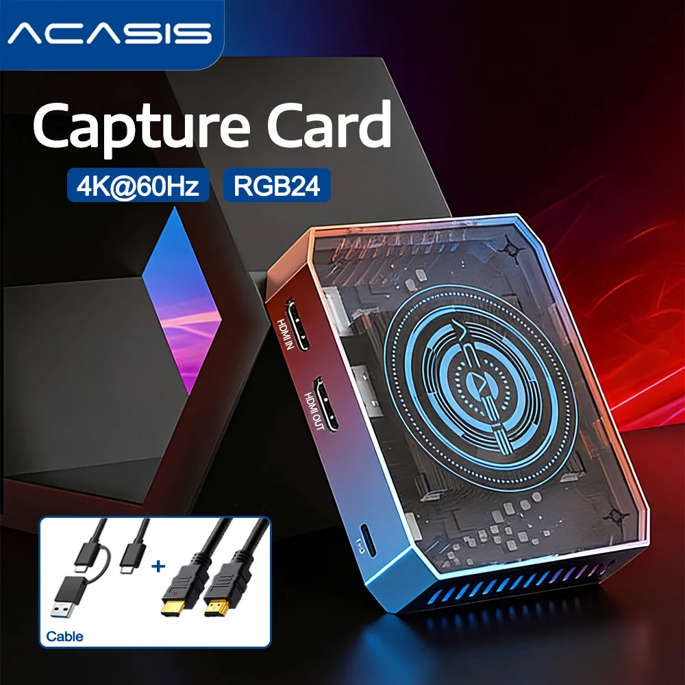 ACASIS 4K HD Capture Card 60fps 1080P 240fps HDMI Video Capture Card Support HDR/VRR loop-out for game video Live Switch/PS5