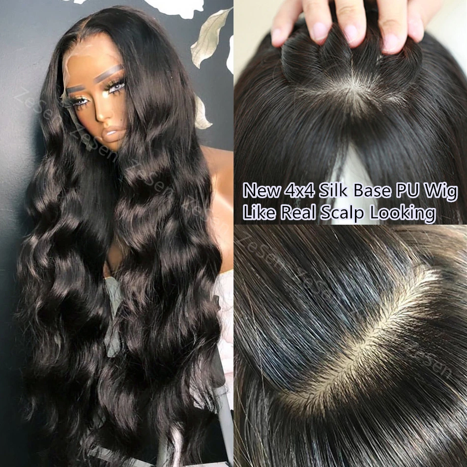 

Synthetic Body Wave 4x4 Pu Silk Base Lace Front Wig For Women With Baby Hair Glueless Frontal Wigs Natural Hairline Daily Wear