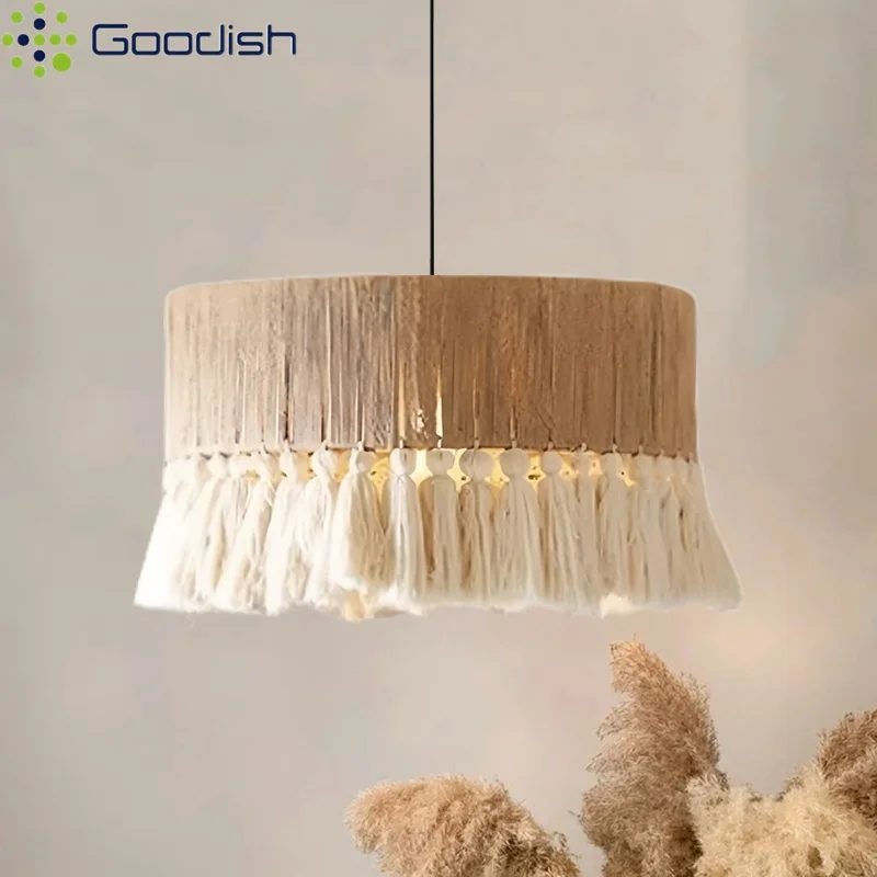 

Wabi Sabi Hemp Rope LED Pendant Light Art Nordic Minimalism Retro Designer Lamps for Bedroom Balcony Home Decoration Chanderlier