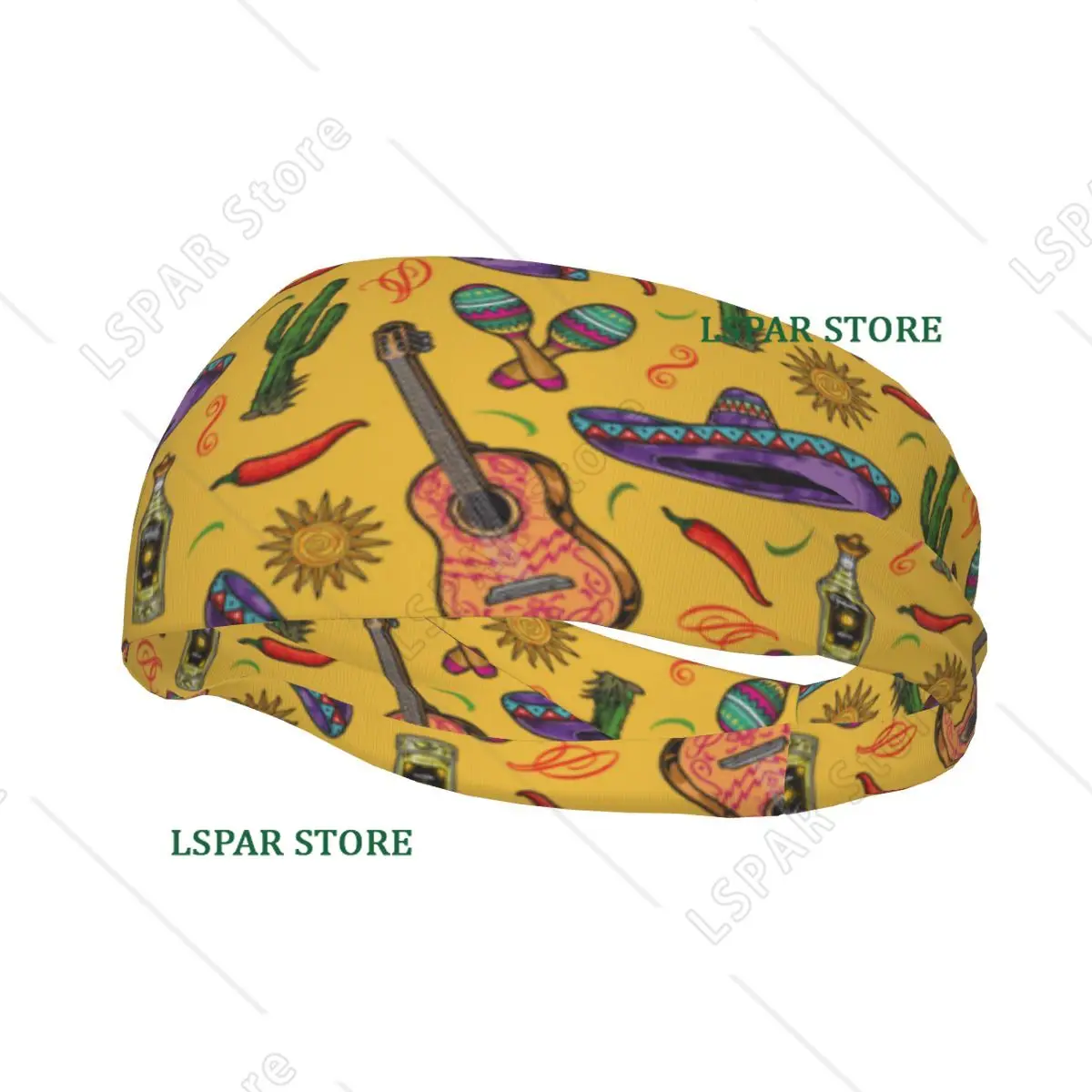 Mexico Pattern With Guitar Elastic Hair Band Yoga Headband Makeup Hair Hoop Headwrap