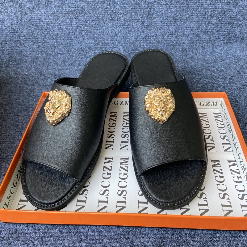 Оригинальная обувь, брендовые черные мужские шлепанцы, летние роскошные мужские туфли с открытым носком, повседневные деловые тапочки, размер 38-48, полутапочки