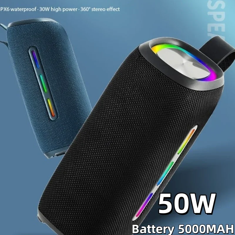 Caixa de som estéreo 50w hd, caixa de festa, subwoofer portátil, caixa de som, alto-falante bluetooth para acampamento, coluna de som ipx 6 tws/aux