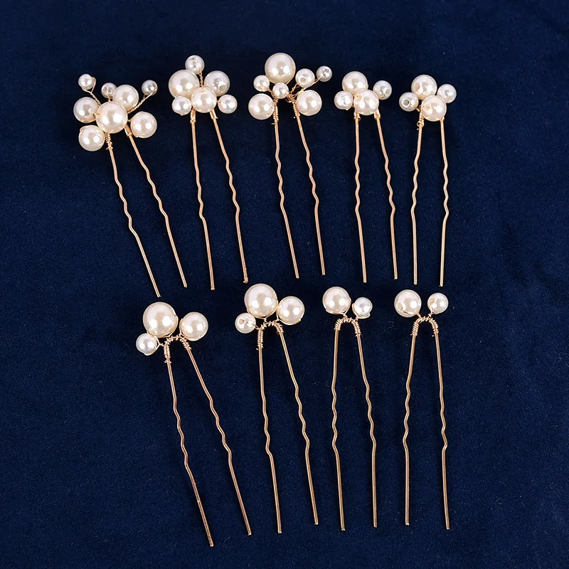 9pcs Pearl U-shaped Hairpin Bride Wedding Hair Accessories Handmade Alloy Tiara Fashion Noiva Beauty Hair Clip Jewelry For Women