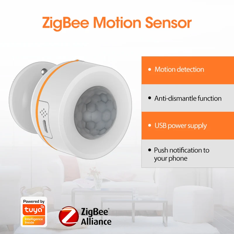 

Tuya Zigbee Smart PIR Motion Sensor With Temperature and Humidity sensor Battery Powered or USB Charge Works With TUYA Hub