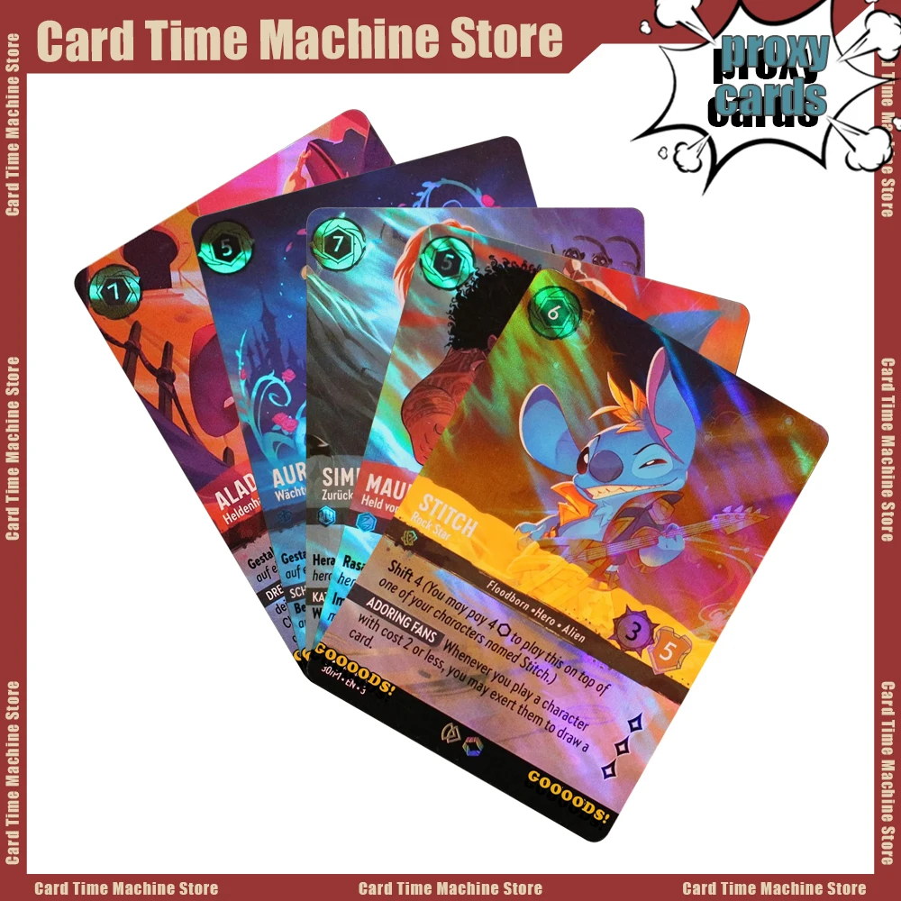

Lorcana FOIL Proxy Cards Развлекательные игры Lorcana AURORA STITCH NASEWEIS SIMBA MINNIE MOUSE BELLE ALADDIN Коллекция игрушек в подарок