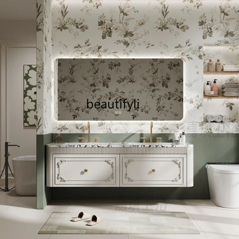 French Bathroom Cabinet Combination American Bathroom Cabinet Washstand Wash Basin Seamless Double