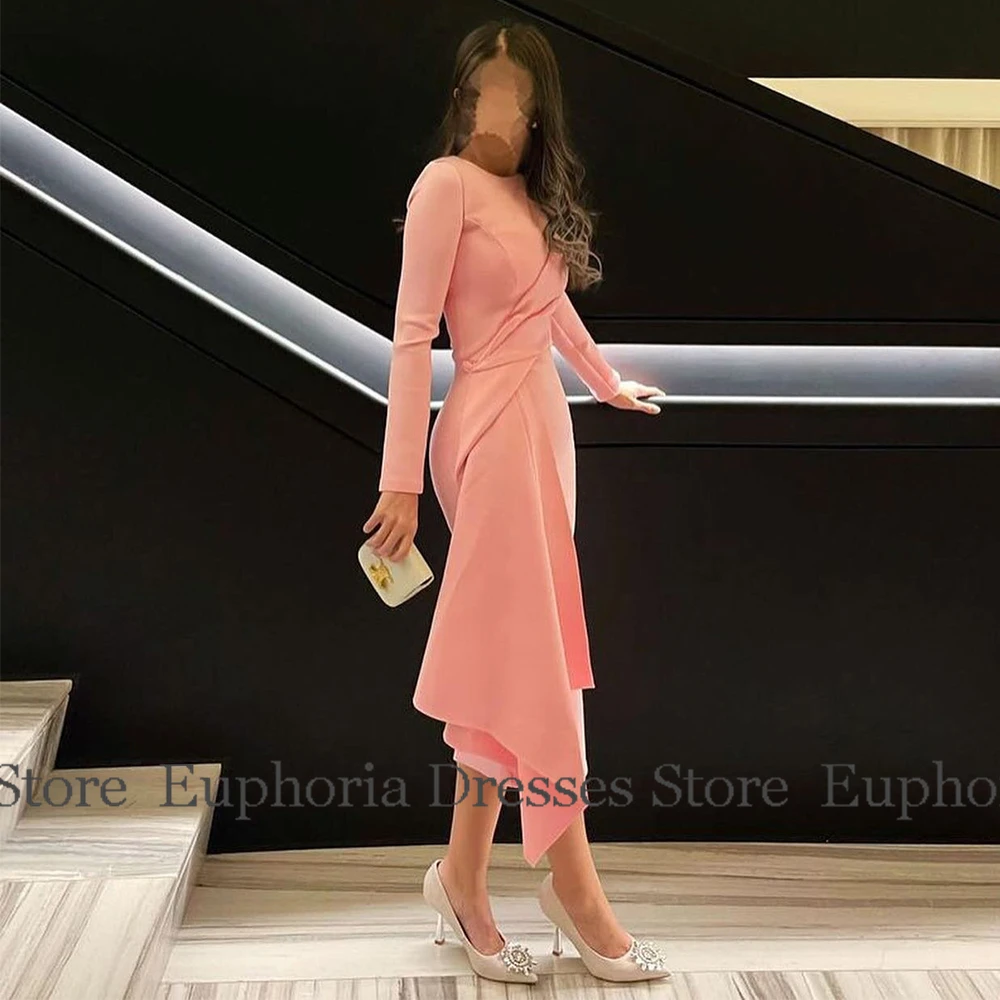 Elegant Birthday Party Dresses Jersey Sheath/Column Cocktail Party Gown Pink O-Neck Pleat Draped Simple Prom Dress Midi 2025