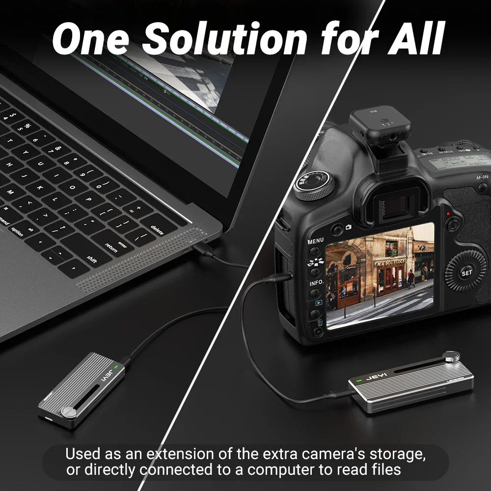 JEYI M.2 NVMe SSD Enclosure with Camera Mounting Screw, USB 3.1 Gen2 10Gbps Transfer Camera Footage, Compatible with PC, phone