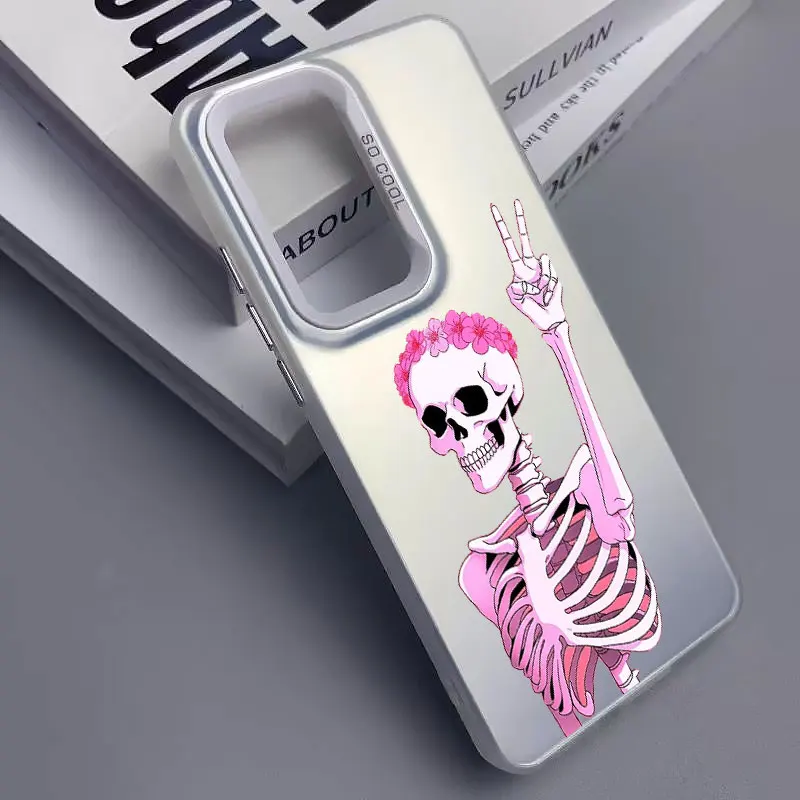 

Cute Funny Pink Skull Laser Phone Case For Samsung S25 S22 Ultra Plus S21 FE S24 S23 Ultra Plus FE Shockproof Back Cover Fundas