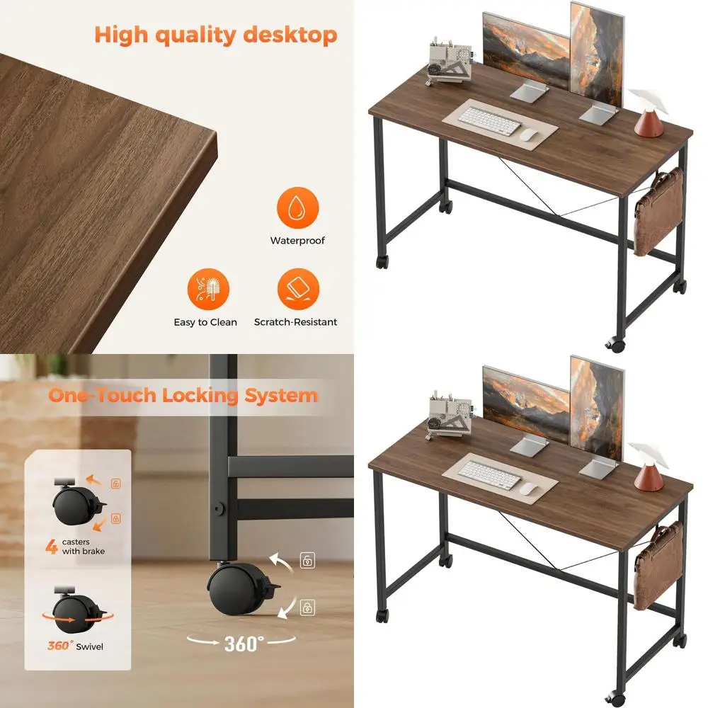 

Compact Rolling Desk with Wheels, Modern Gaming Desk for Small Spaces, Sleek Home Office Writing Table