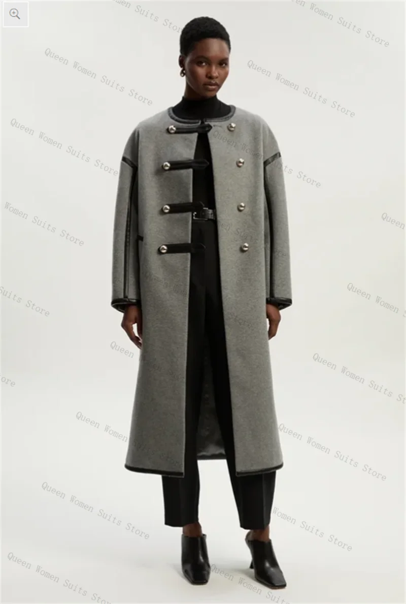 

Cashmere Grey Women Suit 1 Piece Long Blazer Prom Dress Winter Formal Office Lady Jacket Winter Warm Wool Overcoat Customized