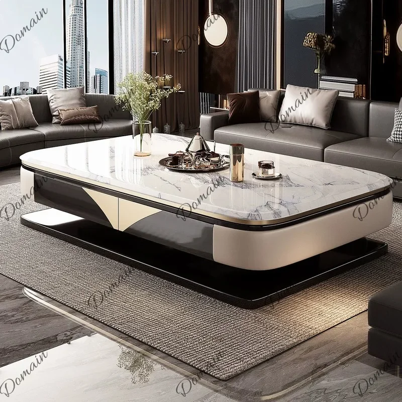 N80 Italian Luxury Living Room Double Layer Coffee Table Microcrystalline Stone Solid Wood Large House Modern High 55cm