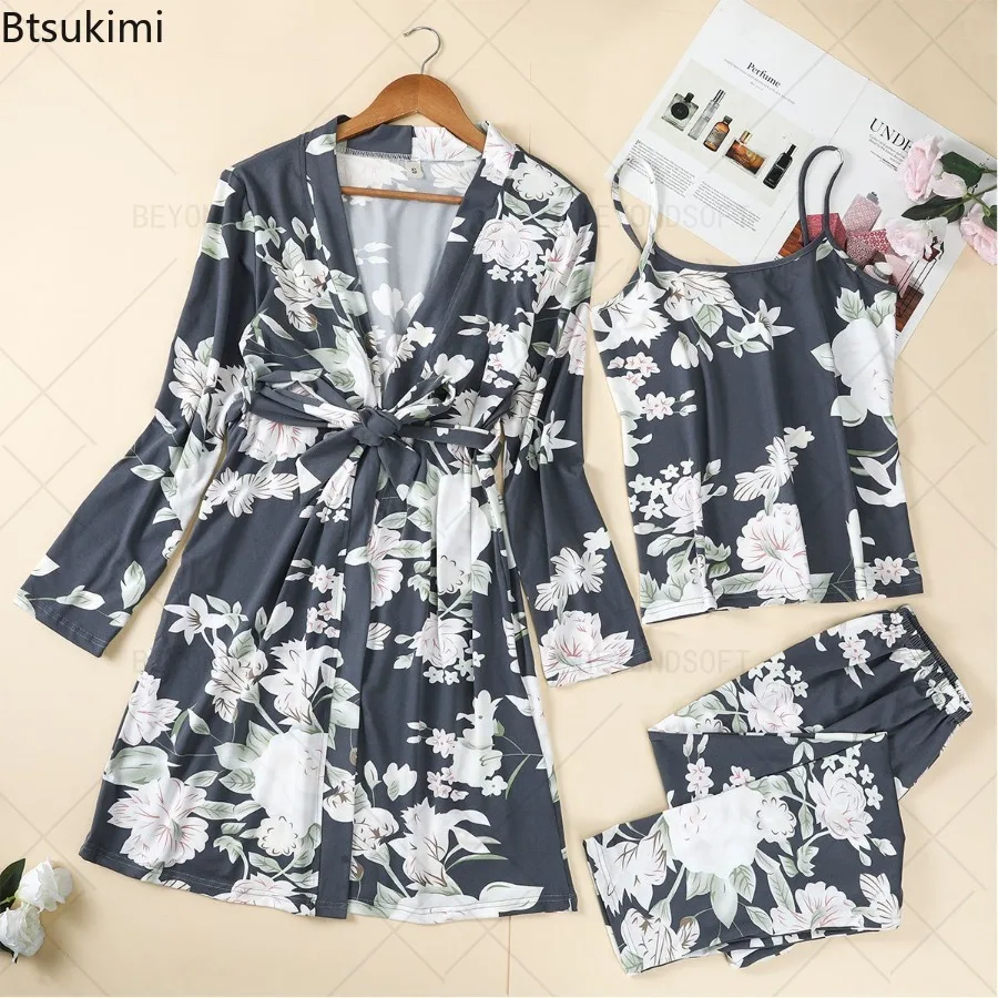 Women's Clothing 3 Piece Pajama Set Homewear Summer Thin Style Comfortable Casual Simple Wearable Versatile Elegant Loose Fit
