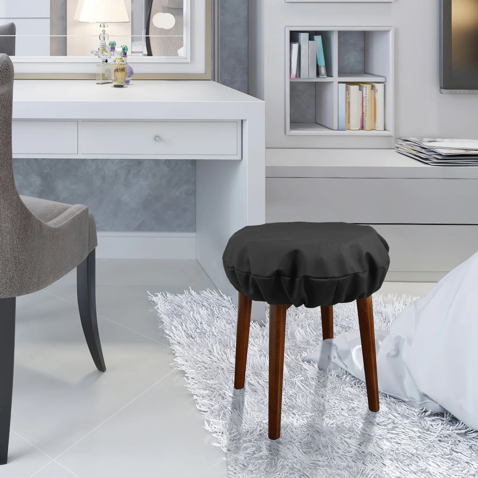 غطاء كرسي قابل للانزلاق وسادة مقعد مستديرة واقية مرنة مناسبة لمقاعد البار ومقاعد العمل وأغطية الكراسي السوداء سهلة التنظيف #2